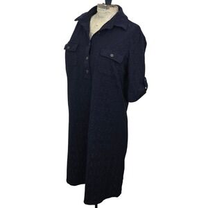 J‎ McLaughlin Geometric Textured Knit Shirtdress Women's M Navy Tunic Dress